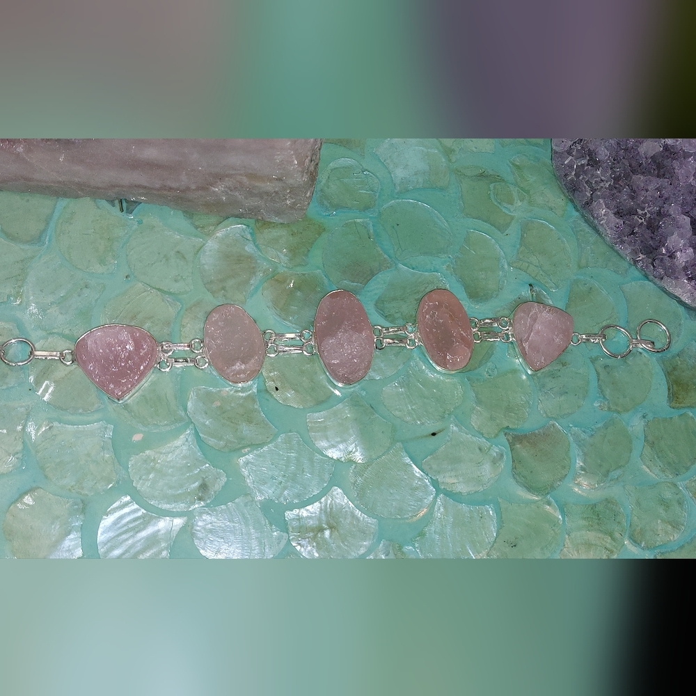 Raw Rose Quartz Statement Bracelet - Picture 2 of 5